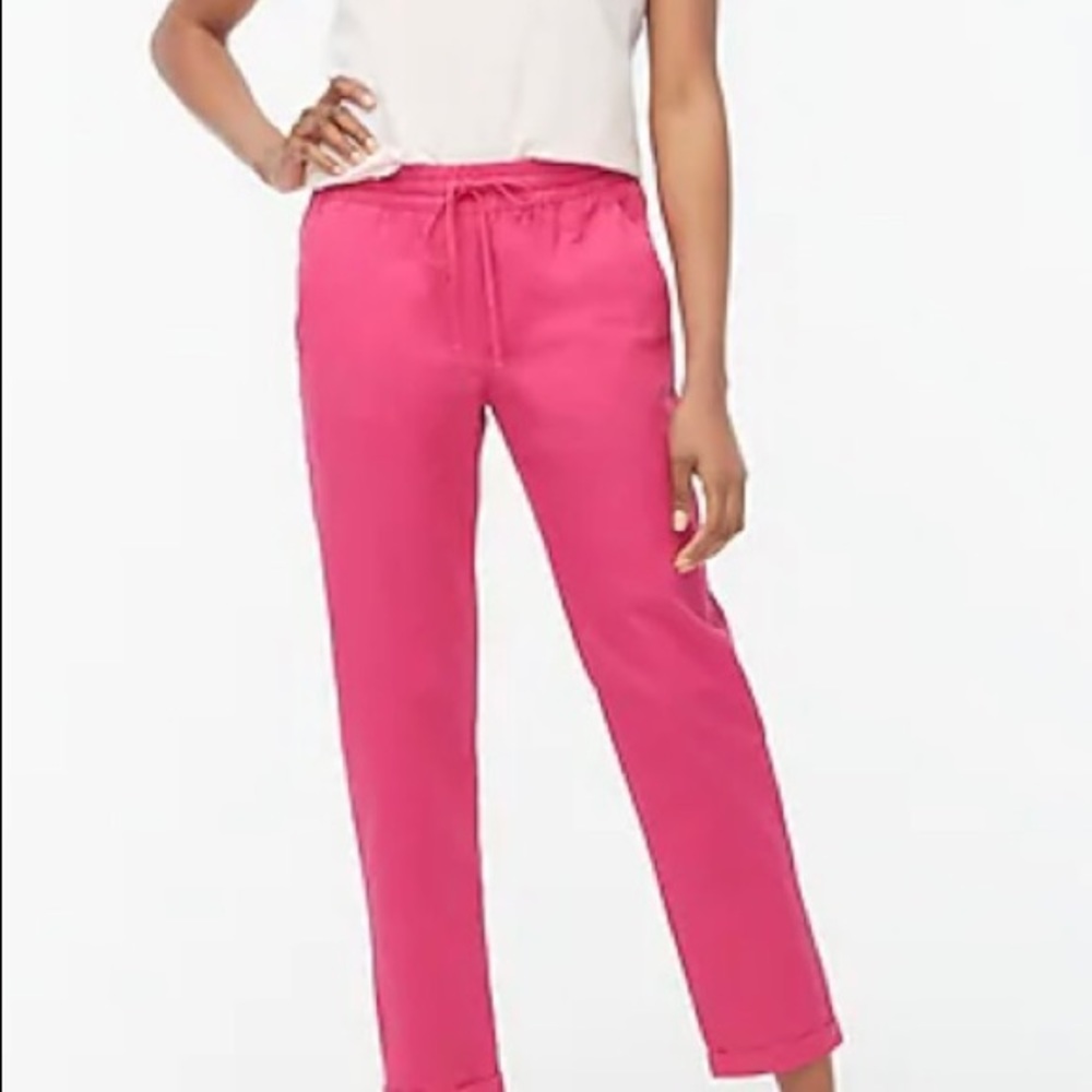 NWT J CREW Linen cotton drawstring pants radiant fushia